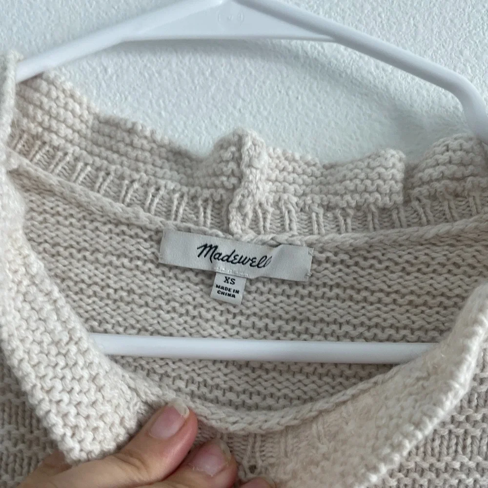Madewell Ruffle-Neck Pullover Sweater Women XS Ribbed Knit Cotton-Merino Yarn